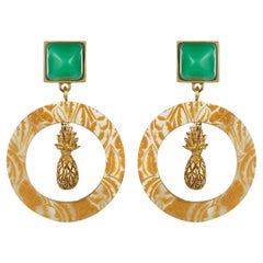 Fouche Chrysoprase Sugarloaf Pineapple Hoop Earrings