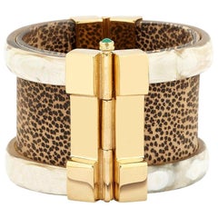 Fouche Cuff Bracelet Bespoke Horn Gold Emerald Leopard Wood Ruby