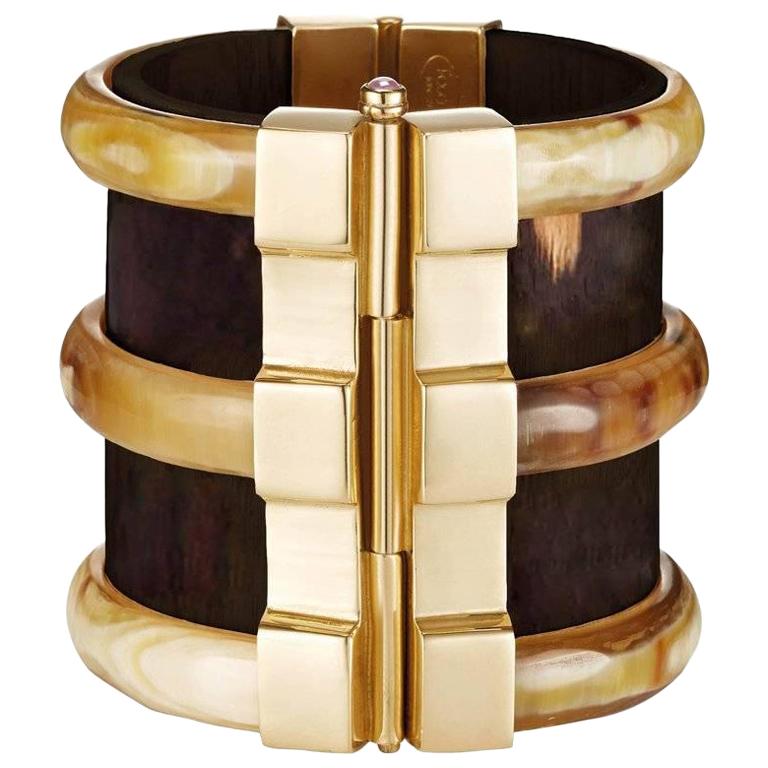 Fouche Cuff Bracelet Diana Vreeland Horn Emerald Wood Cuff For Sale at ...