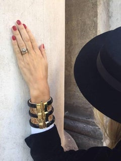 Fouche Gold Horn Sapphire Emerald Ruby Wood Cuff Bracelet
