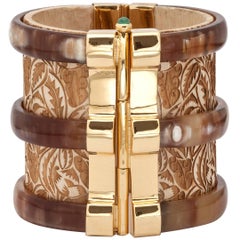 Fouche Cuff Gold Bracelet Horn Emerald Wood