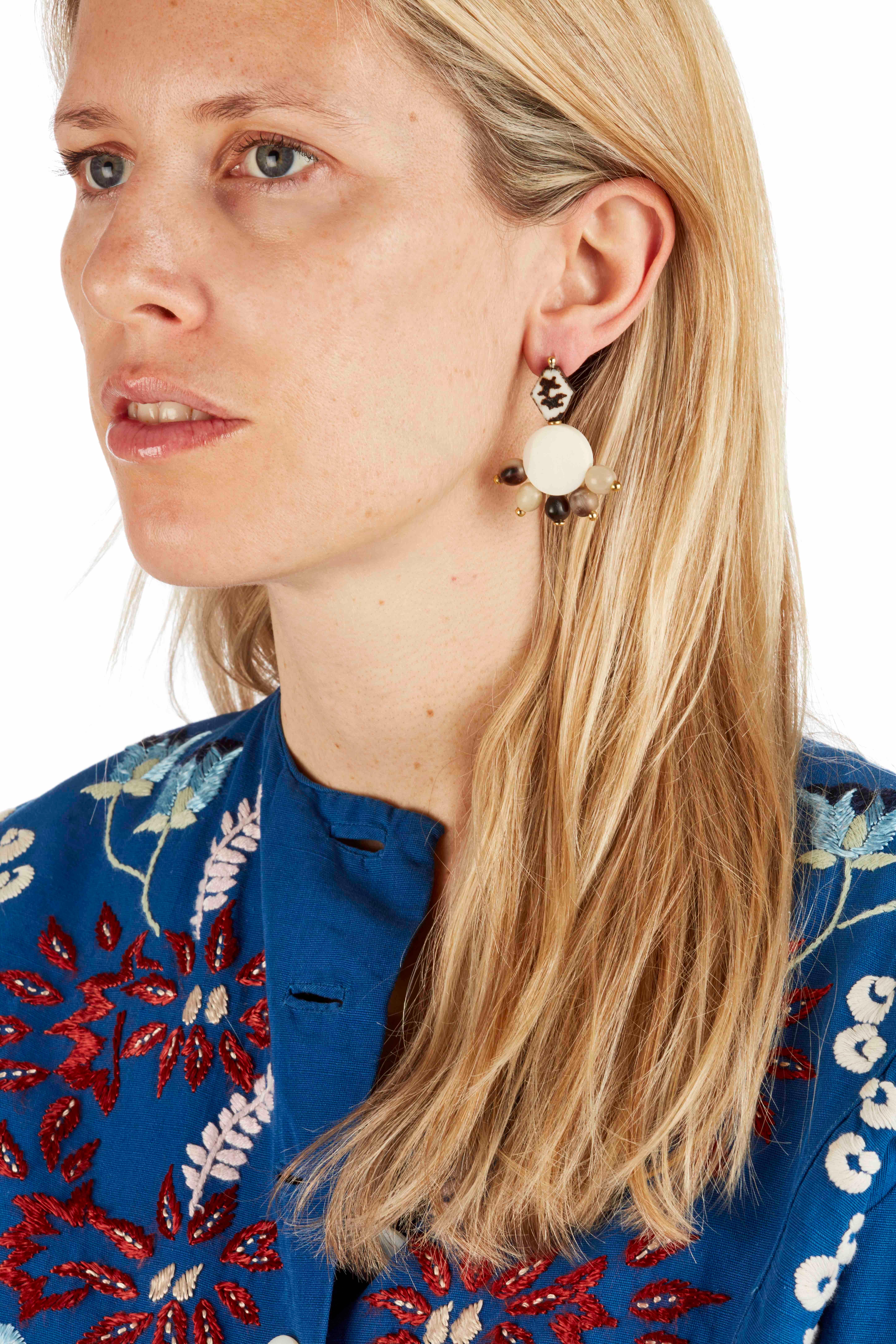 Contemporary Fouche Dangle Chandelier Horn Bone Earrings For Sale