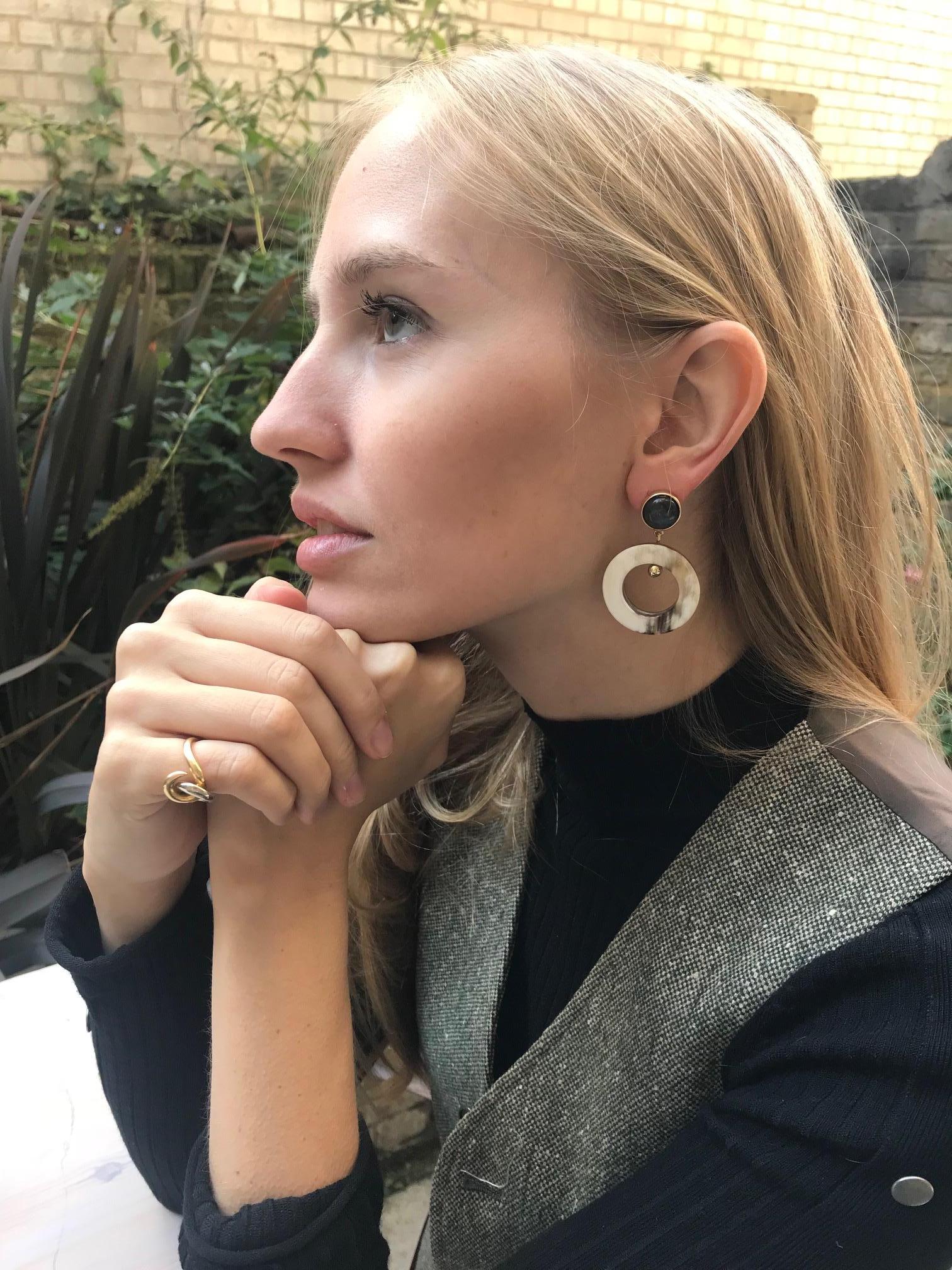 Fouche Earrings Dangle Hoop Labradorite In New Condition For Sale In London, GB