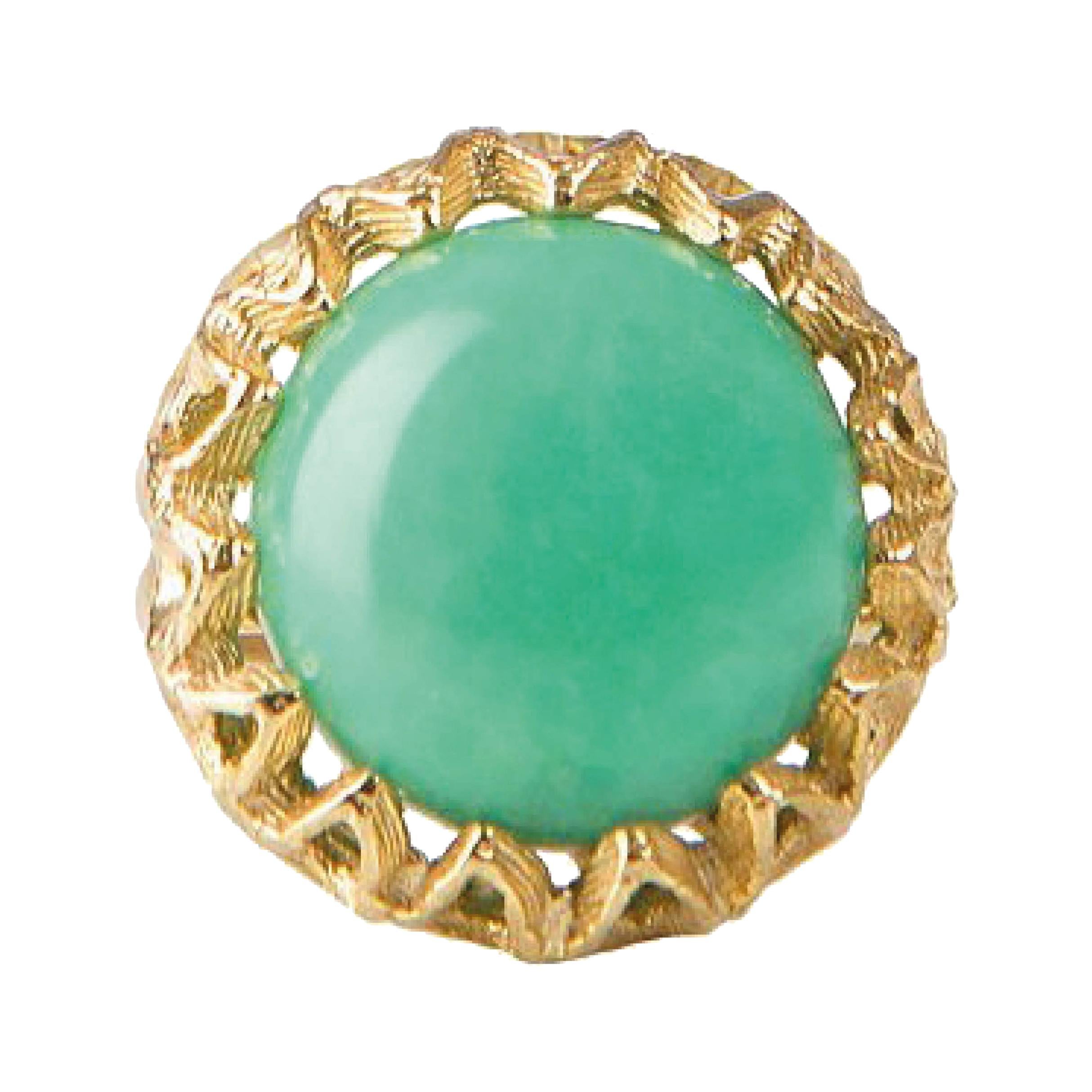 Fouche Solitaire Cocktail Chrysoprase Gold Ring im Angebot