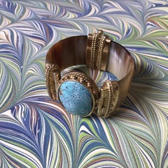 Fouche Turquoise Gold Horn Bangle Cuff