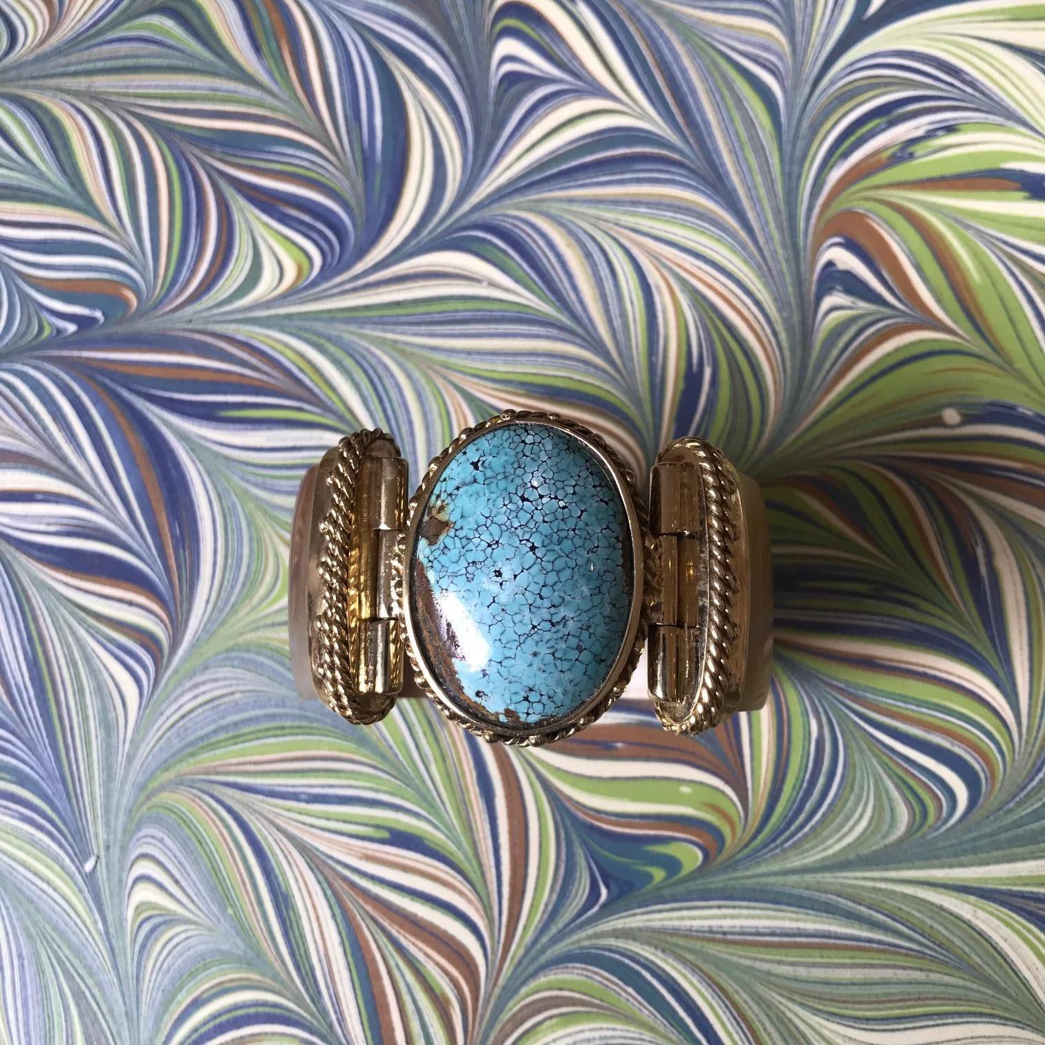 Contemporary Fouche Turquoise Gold Horn Bangle Cuff For Sale