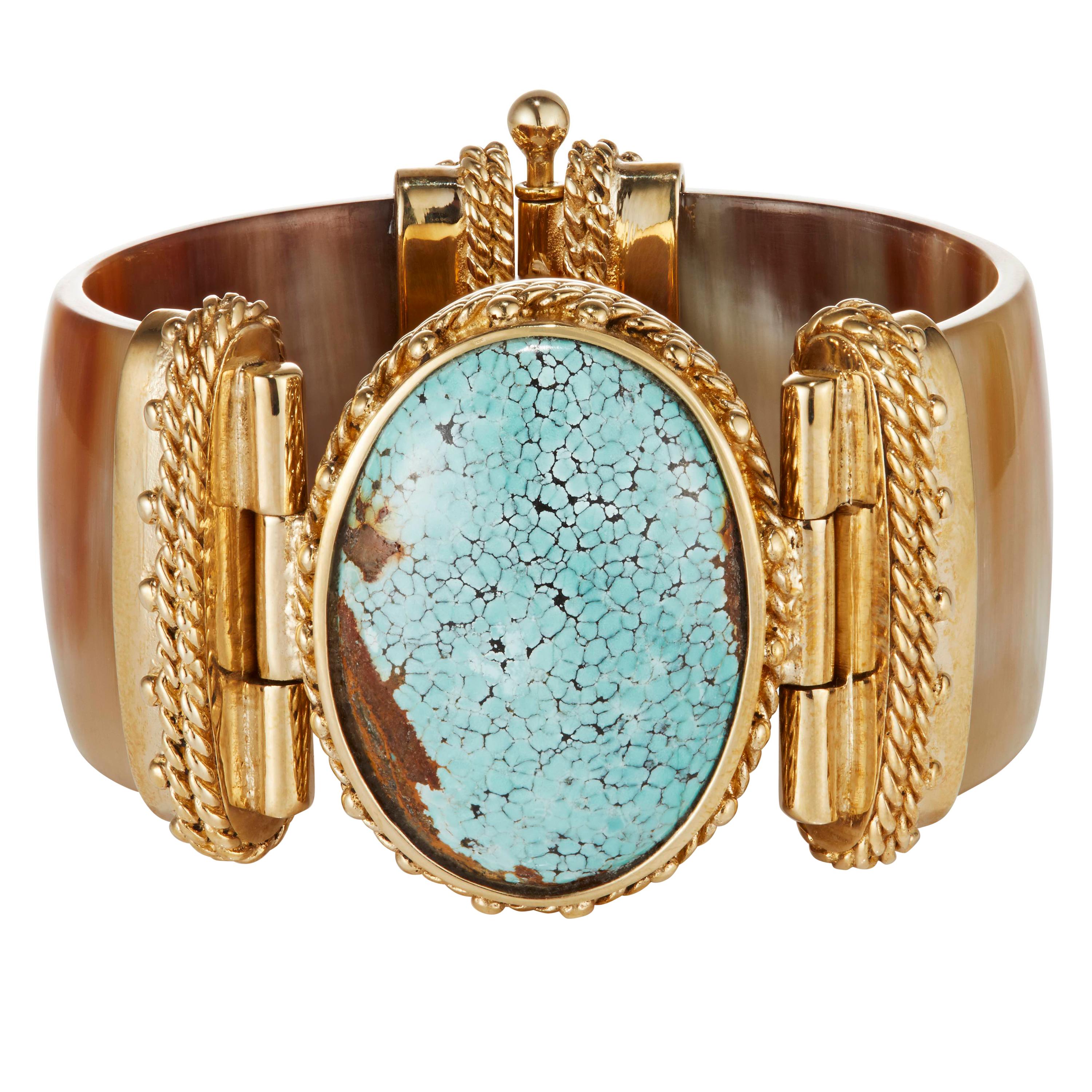 Fouche Turquoise Gold Horn Bangle Cuff For Sale