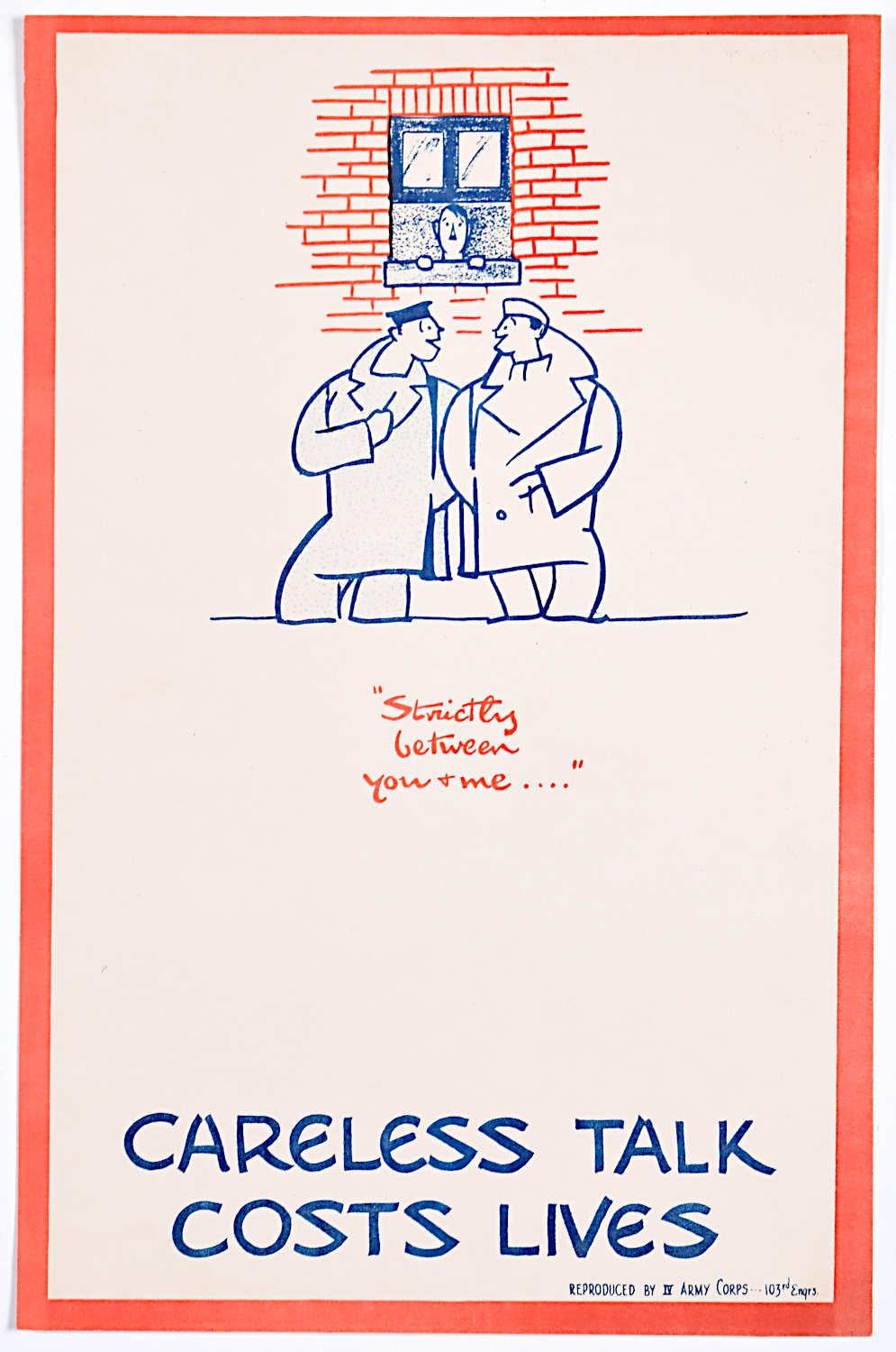 Fougasse (Cyril Kenneth Bird) Print - Careless Talk Costs Lives 'Fougasse' IV Army Corps Edition World War 2 Poster