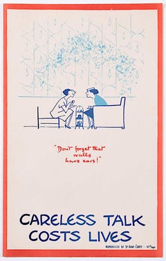 Vintage Careless Talk Costs Lives 'Fougasse' IV Army Corps Edition World War 2 Poster