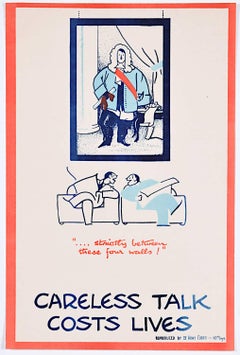 Vintage Careless Talk Costs Lives 'Fougasse' IV Army Corps Edition World War 2 Poster