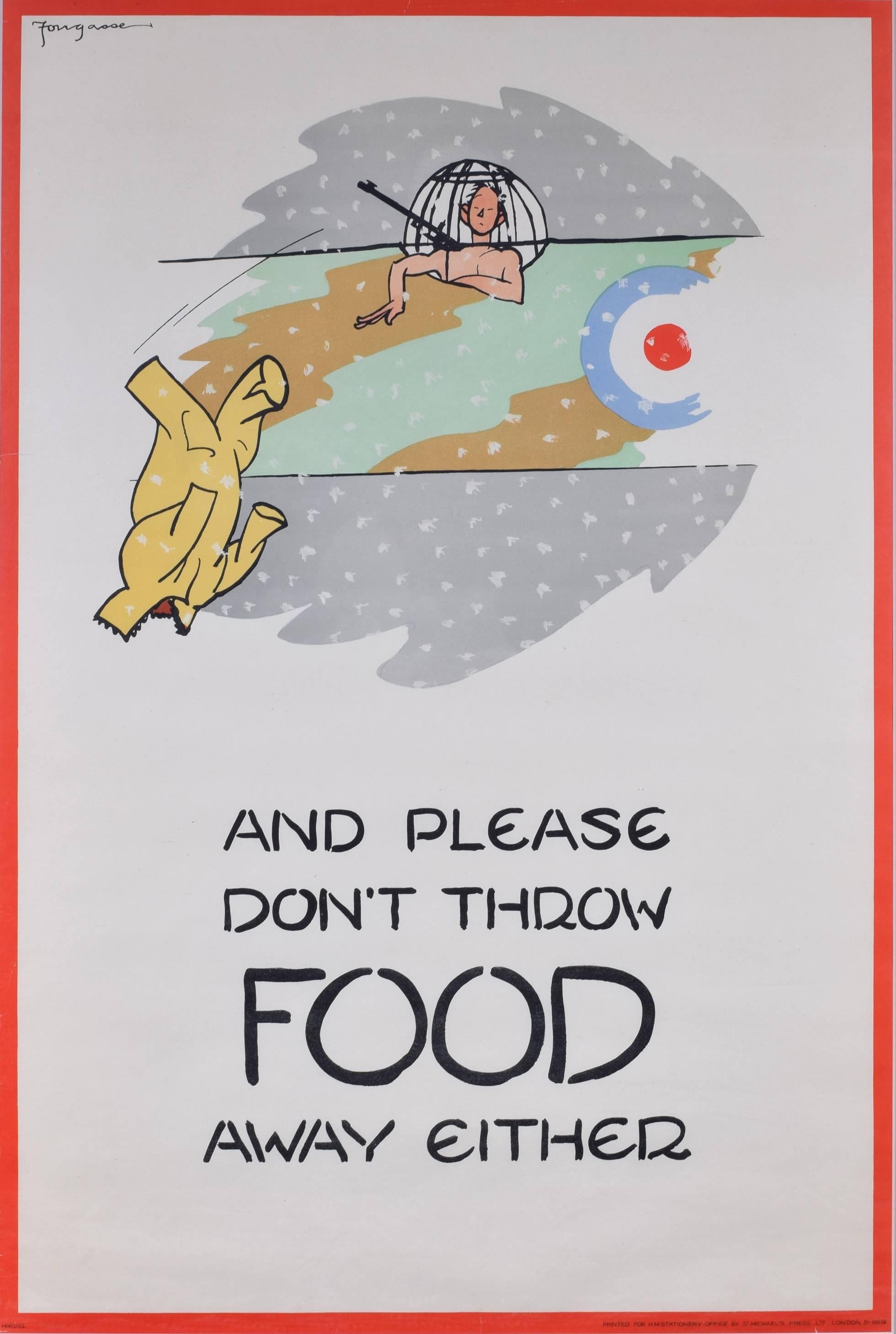 Fougasse (Cyril Kenneth Bird) Print - Fougasse 1941 large poster: And please don't throw food away either (RAF)