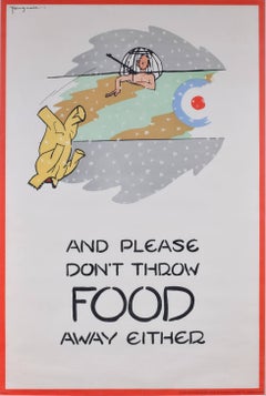 Vintage Fougasse 1941 large poster: And please don't throw food away either (RAF)