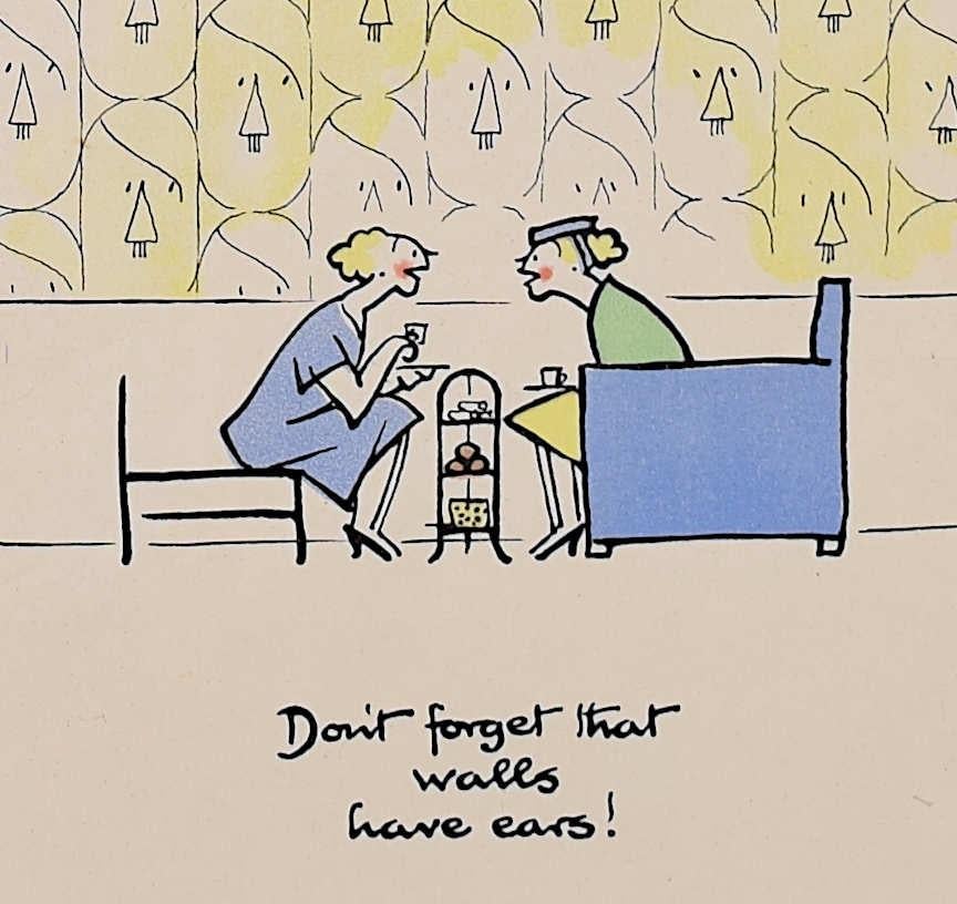 'Fougasse', i discorsi incauti costano vite umane Poster della Seconda Guerra Mondiale - Print di Fougasse (Cyril Kenneth Bird)