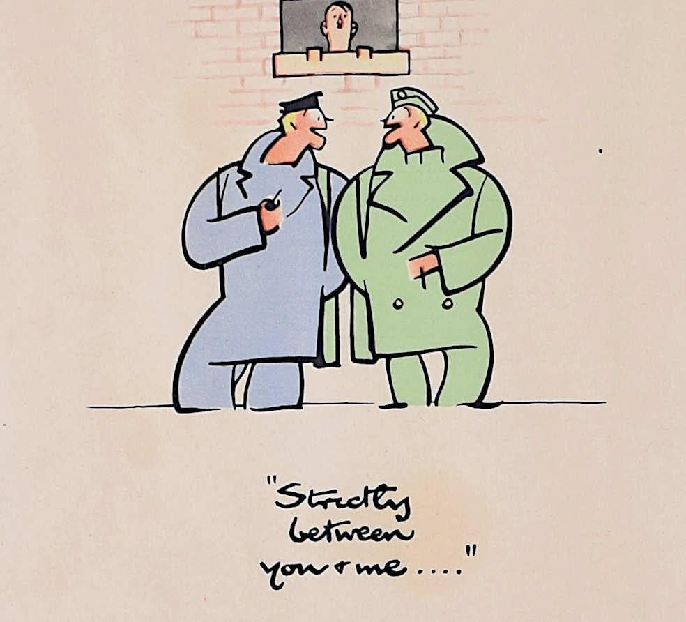 Cyril Kenneth Bird 'Fougasse' (1887 - 1965)
Le chiacchiere incaute costano vite umane (circa 1940)
Set di otto manifesti litografici
32 x 20 cm ciascuno

