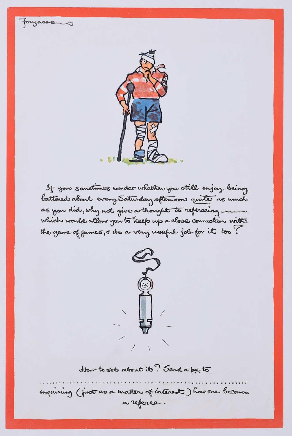 Fougasse (Cyril Kenneth Bird) Print - 'Fougasse' Rugby Referees Cyril Kenneth Bird original poster