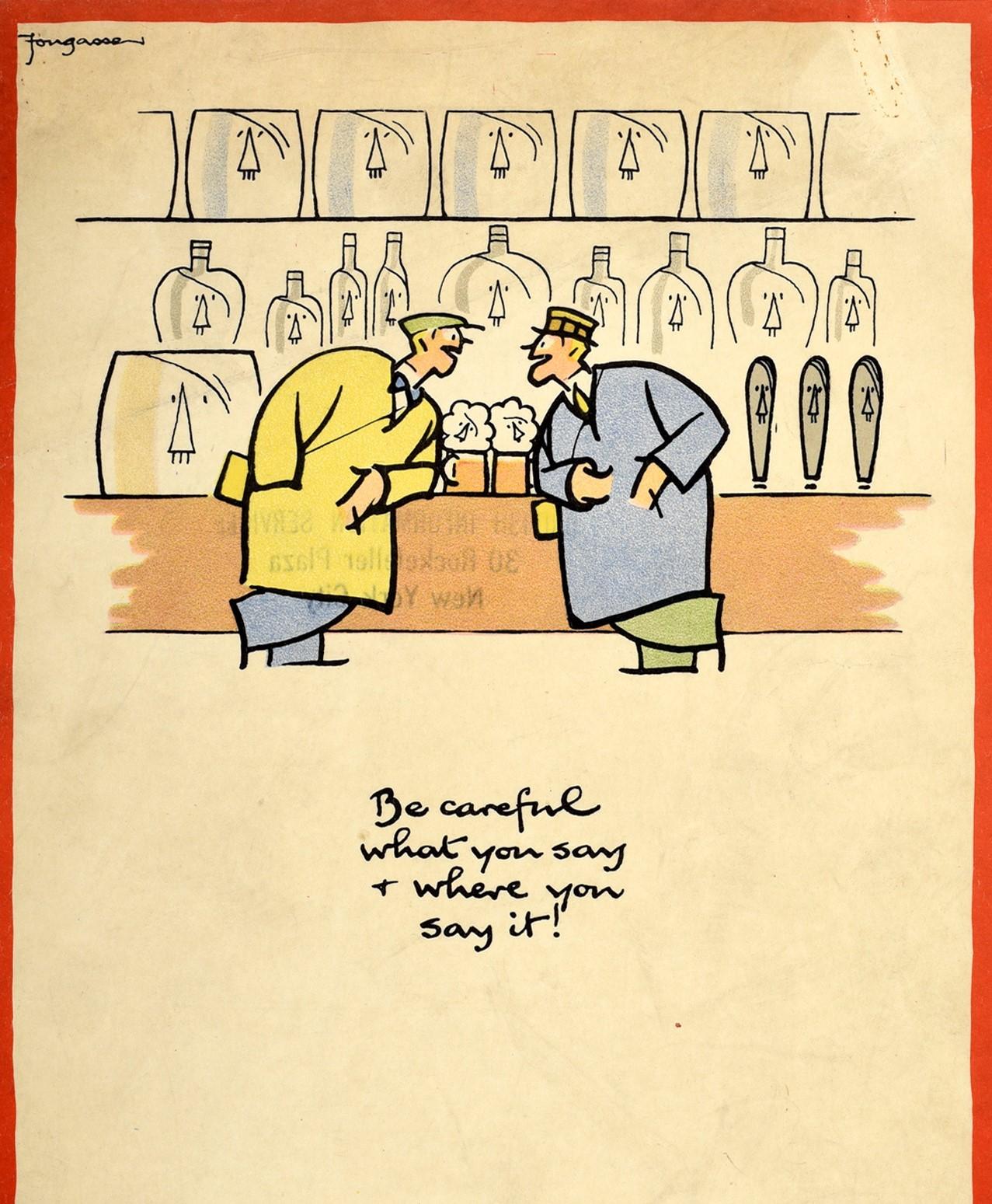 Original Vintage Poster Careless Talk Costs Lives WWII Pub Beer Design Warning - Print by Fougasse (Cyril Kenneth Bird)