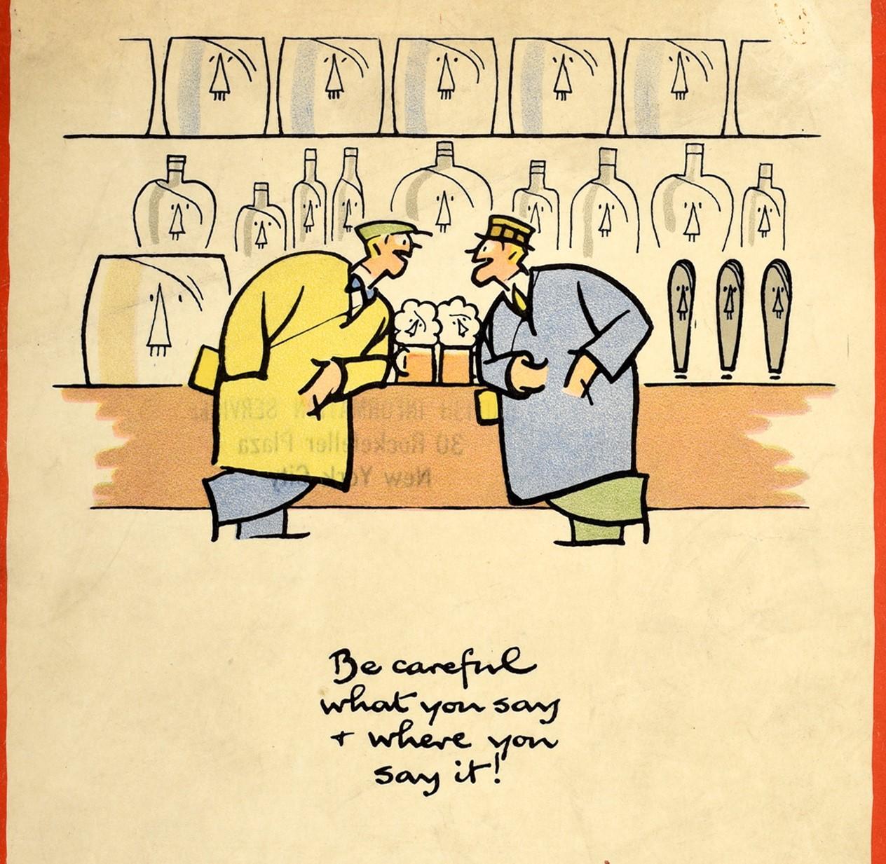 Original Vintage Poster Careless Talk Costs Lives WWII Pub Beer Design Warning - Orange Print by Fougasse (Cyril Kenneth Bird)