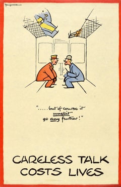 Original Vintage Poster Careless Talk Costs Lives WWII Train Design Warning