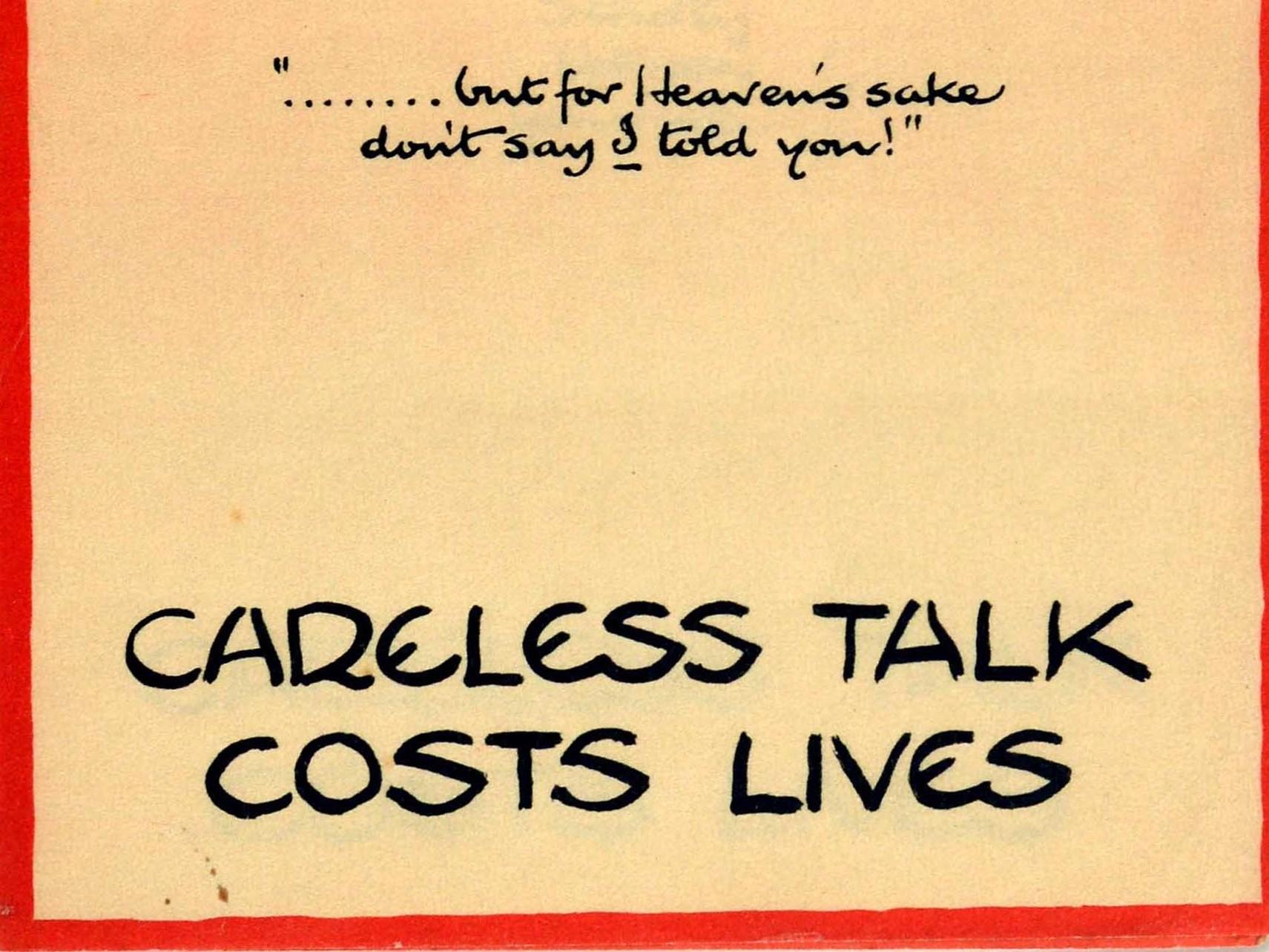 Original Vintage Poster Don't Say I Told You Careless Talk Costs Lives WWII Call - Orange Print by Fougasse (Cyril Kenneth Bird)