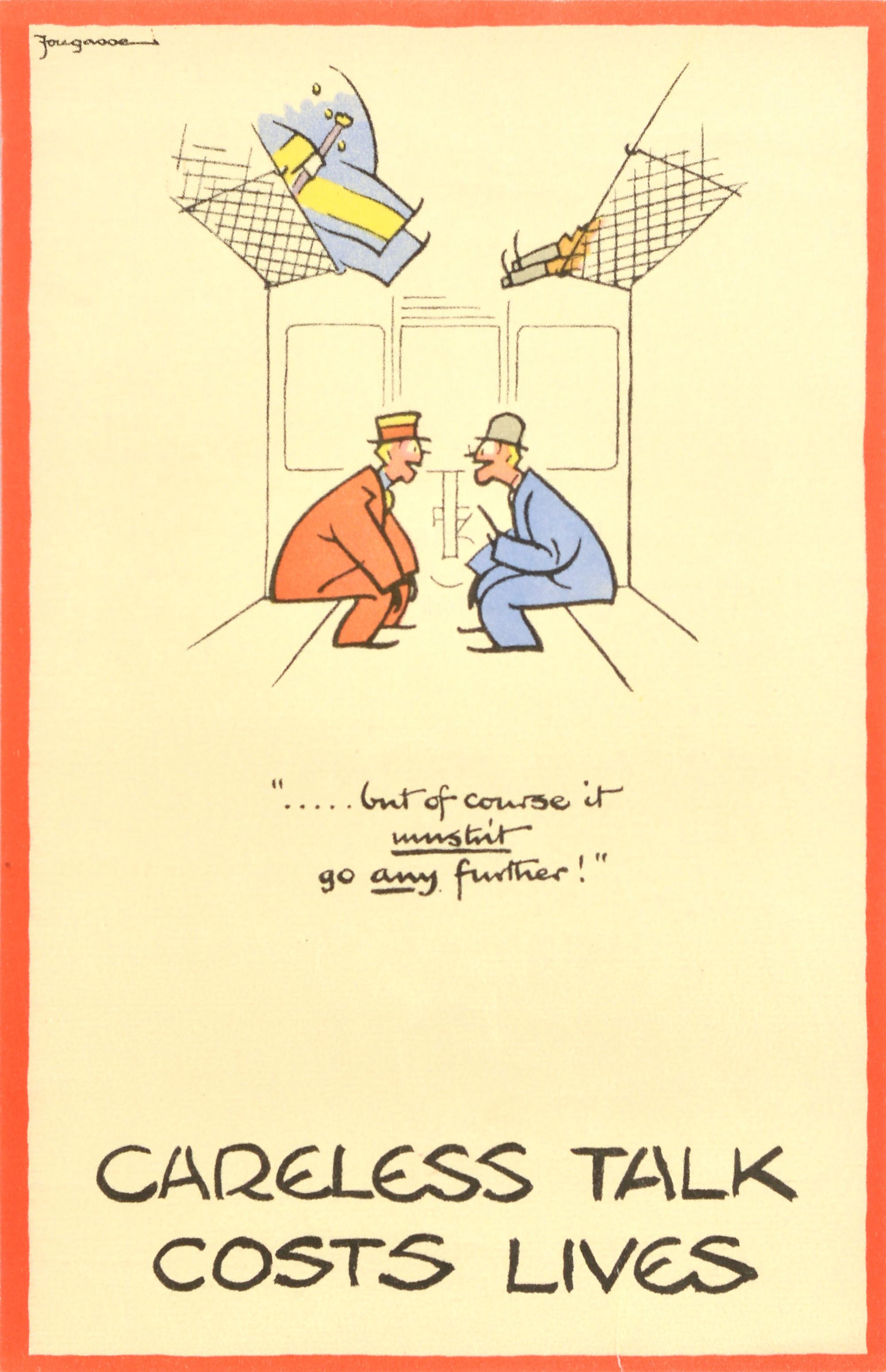 Fougasse (Cyril Kenneth Bird) Print - Original Vintage War Poster Careless Talk Costs Lives Go Any Further WWII Train