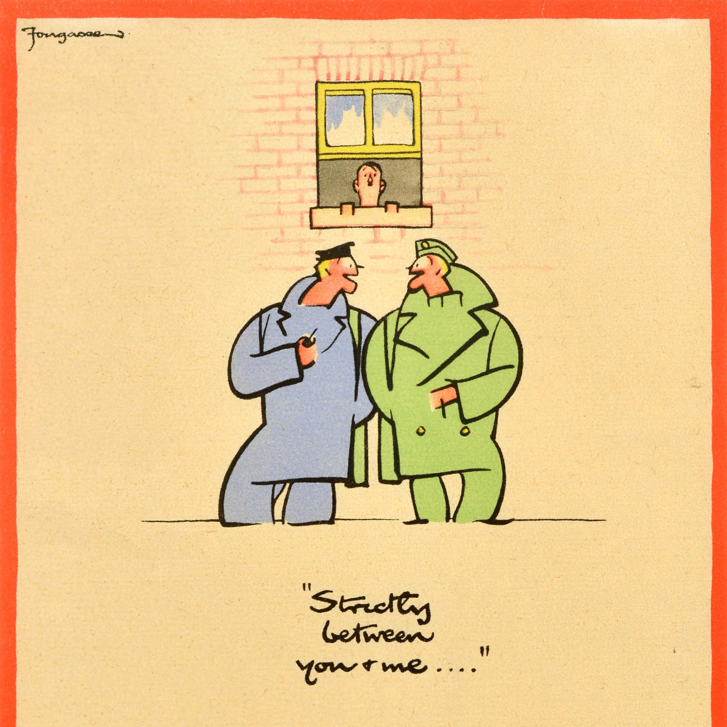 Original Vintage Cartel de Guerra Careless Talk Strictly Between You and Me Segunda Guerra Mundial - Print Naranja de Fougasse (Cyril Kenneth Bird)