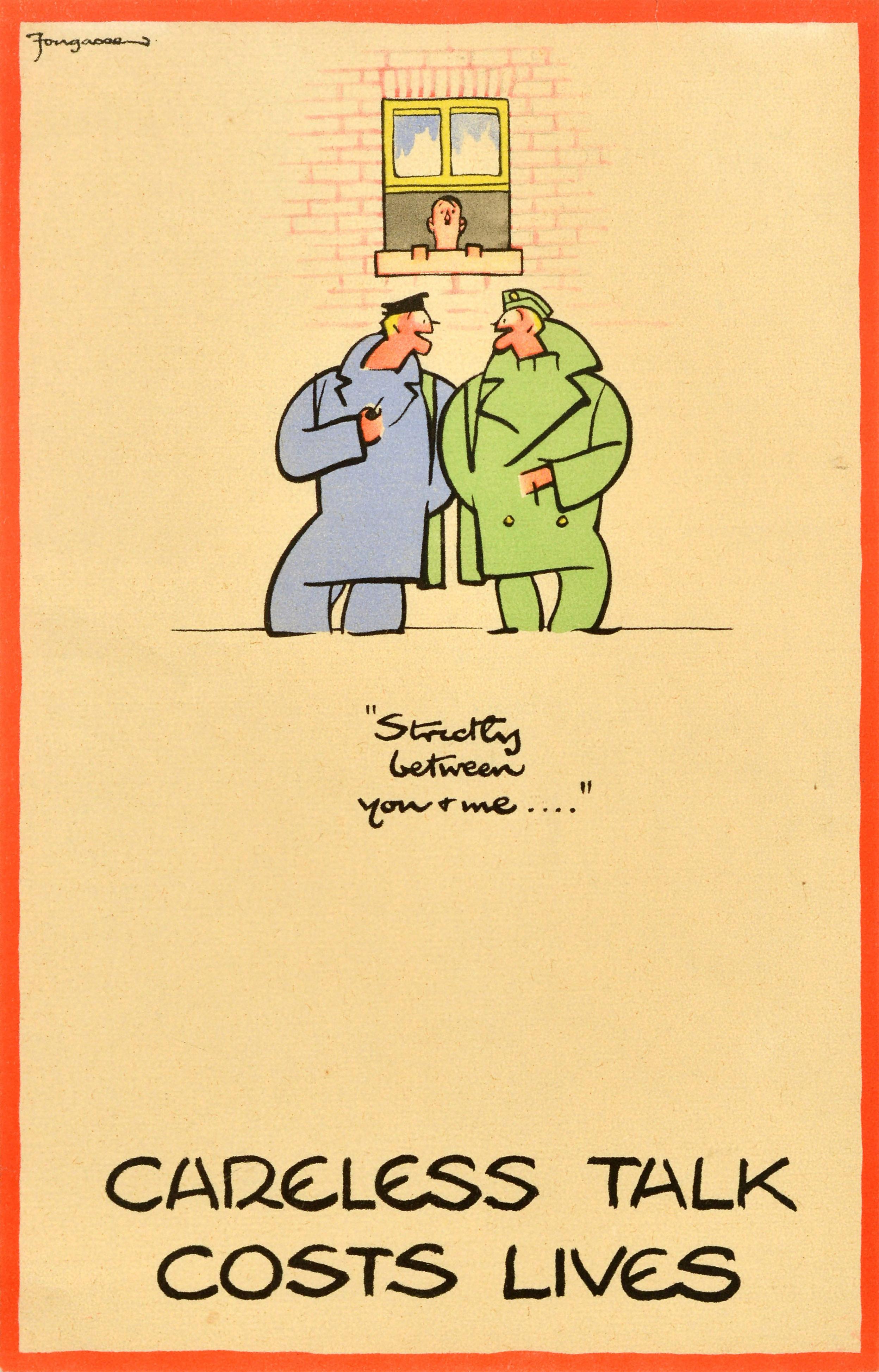 Print de Fougasse (Cyril Kenneth Bird) - Original Vintage Cartel de Guerra Careless Talk Strictly Between You and Me Segunda Guerra Mundial