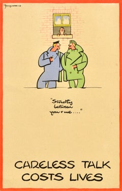 Original Vintage War Poster Careless Talk Strictly Between You And Me WWII