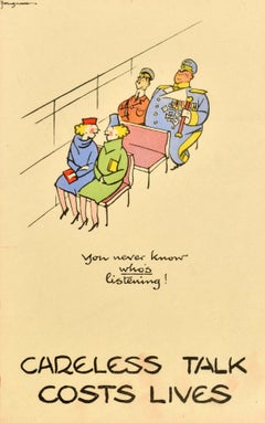 Original Vintage World War Two Poster Careless Talk Fougasse Transport WWII