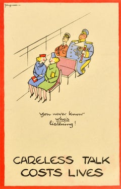 Original Vintage World War Two Poster Careless Talk Fougasse Transport WWII