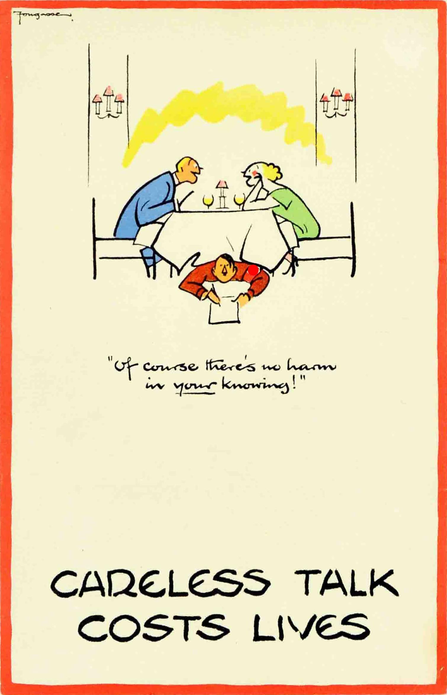 Fougasse (Cyril Kenneth Bird) Print - Original Vintage WWII Poster Careless Talk Costs Lives No Harm Hitler Fougasse