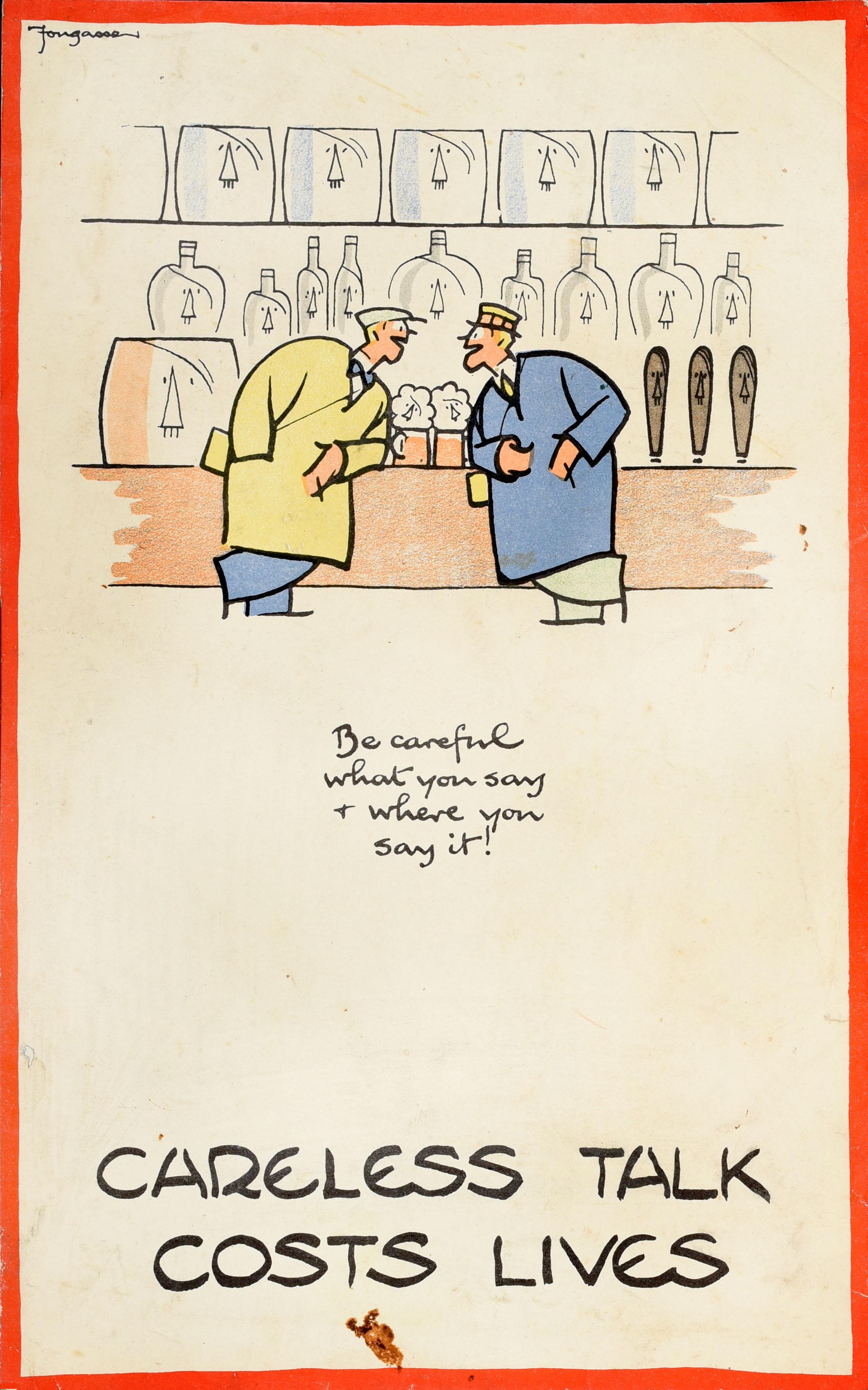 Fougasse (Cyril Kenneth Bird) Print - Original Vintage WWII Poster Careless Talk Costs Lives Pub Fougasse Hitler