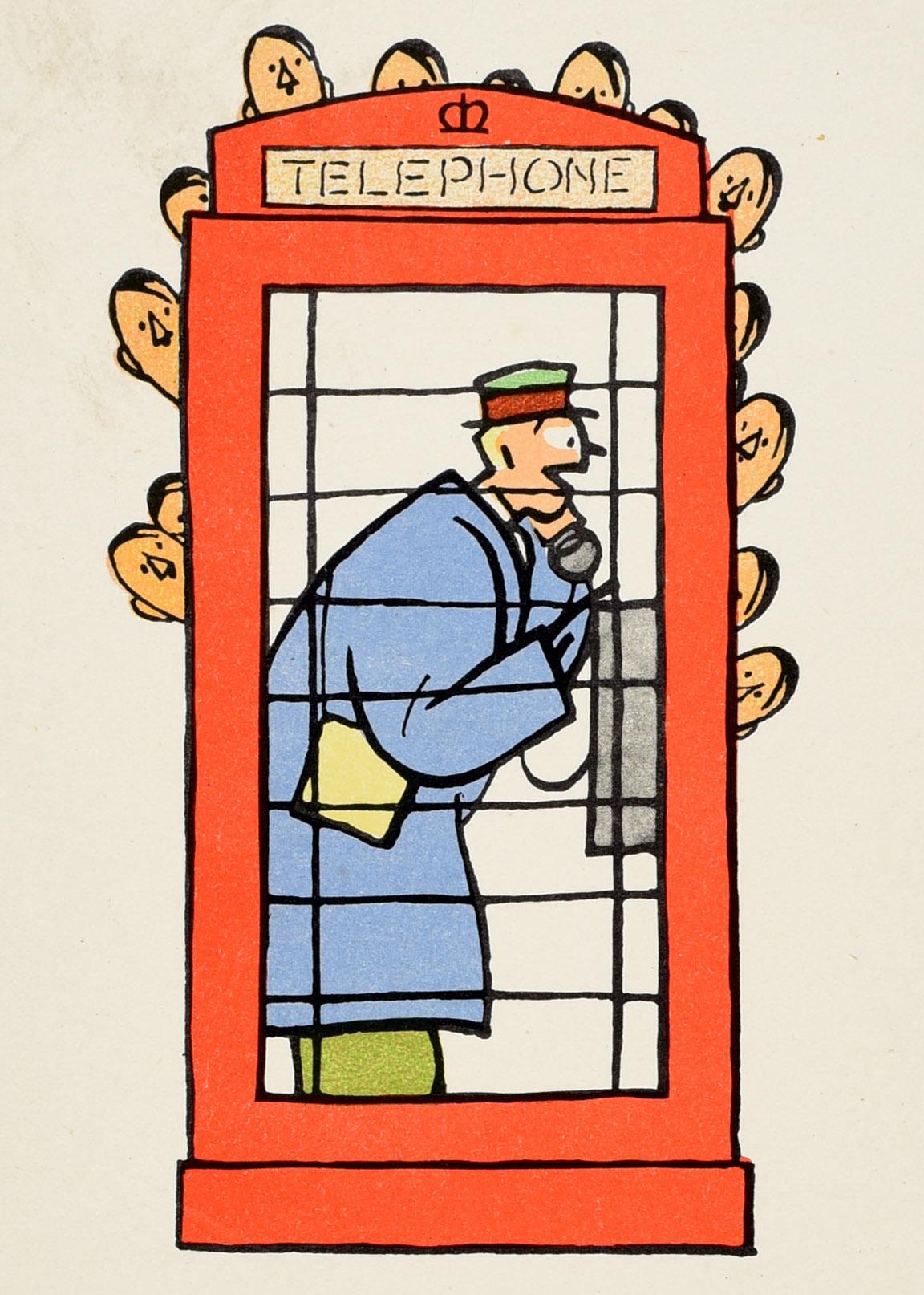 Original Vintage WWII Poster Careless Talk Costs Lives Telephone Box Fougasse - Print by Fougasse (Cyril Kenneth Bird)