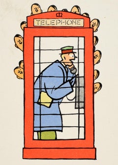Original Vintage WWII Poster Careless Talk Costs Lives Telephone Box Fougasse