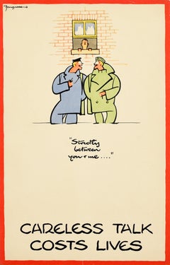Affiche vintage d'origine de la Seconde Guerre mondiale « Strictly Between You & Me Careless Talk Costs Lives »