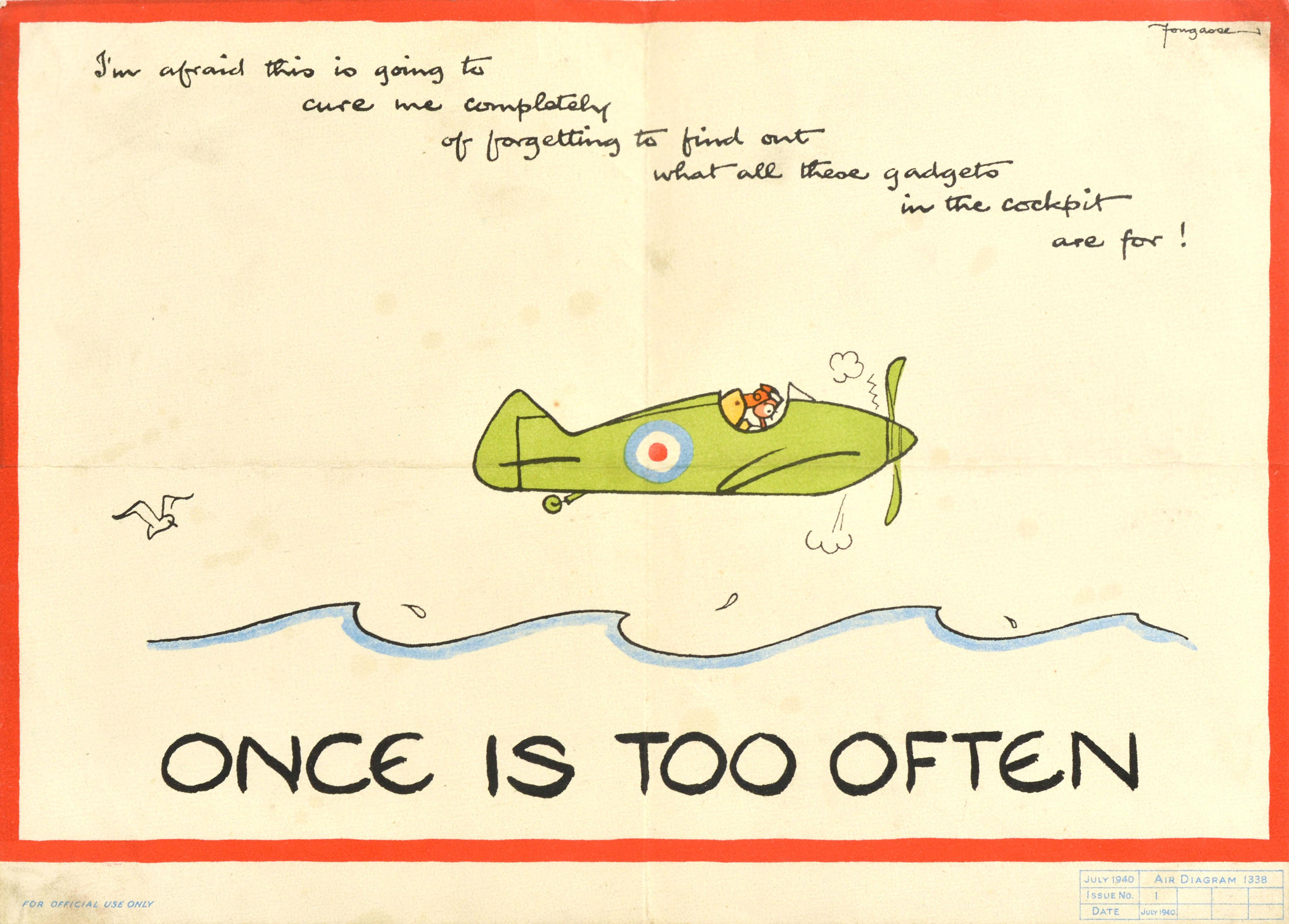 Fougasse (Cyril Kenneth Bird) Print - Original Vintage WWII War Poster Once Is Too Often RAF Air Force Pilot Fougasse