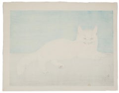Foujita, Persian White Cat, Original Woodblock Print, Early 20th Century Art