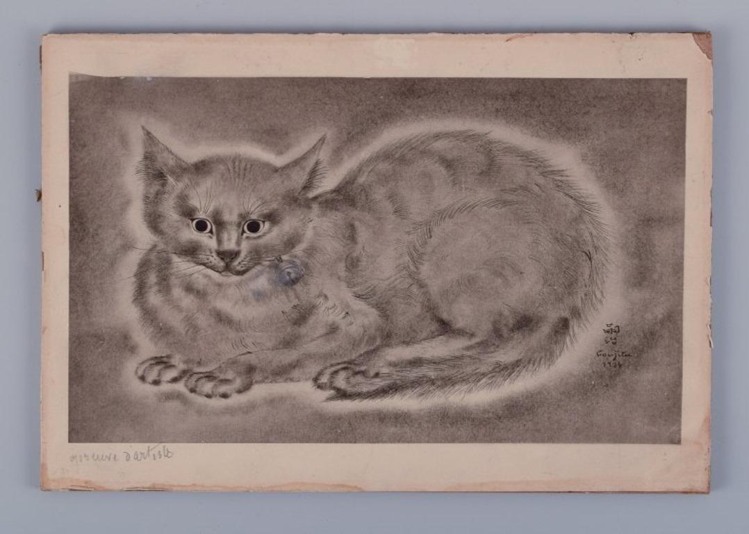 Foujita Tsuguhanu (1886-1968), a well-listed Japanese artist.
Etching on paper laid on board. Trial proof. Portrait of a cat.
In excellent condition with slight wear on the edges. Would benefit from framing.
Signed in pencil and dated