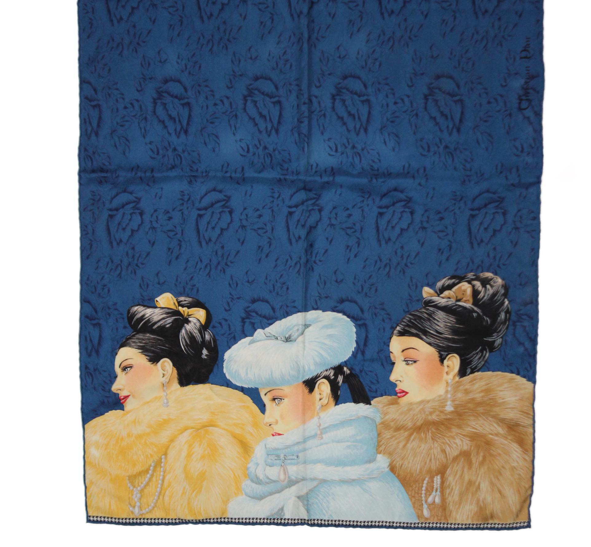 Foulard Dior Mademoiselles Scarf in Silk In Good Condition In PARIS, FR