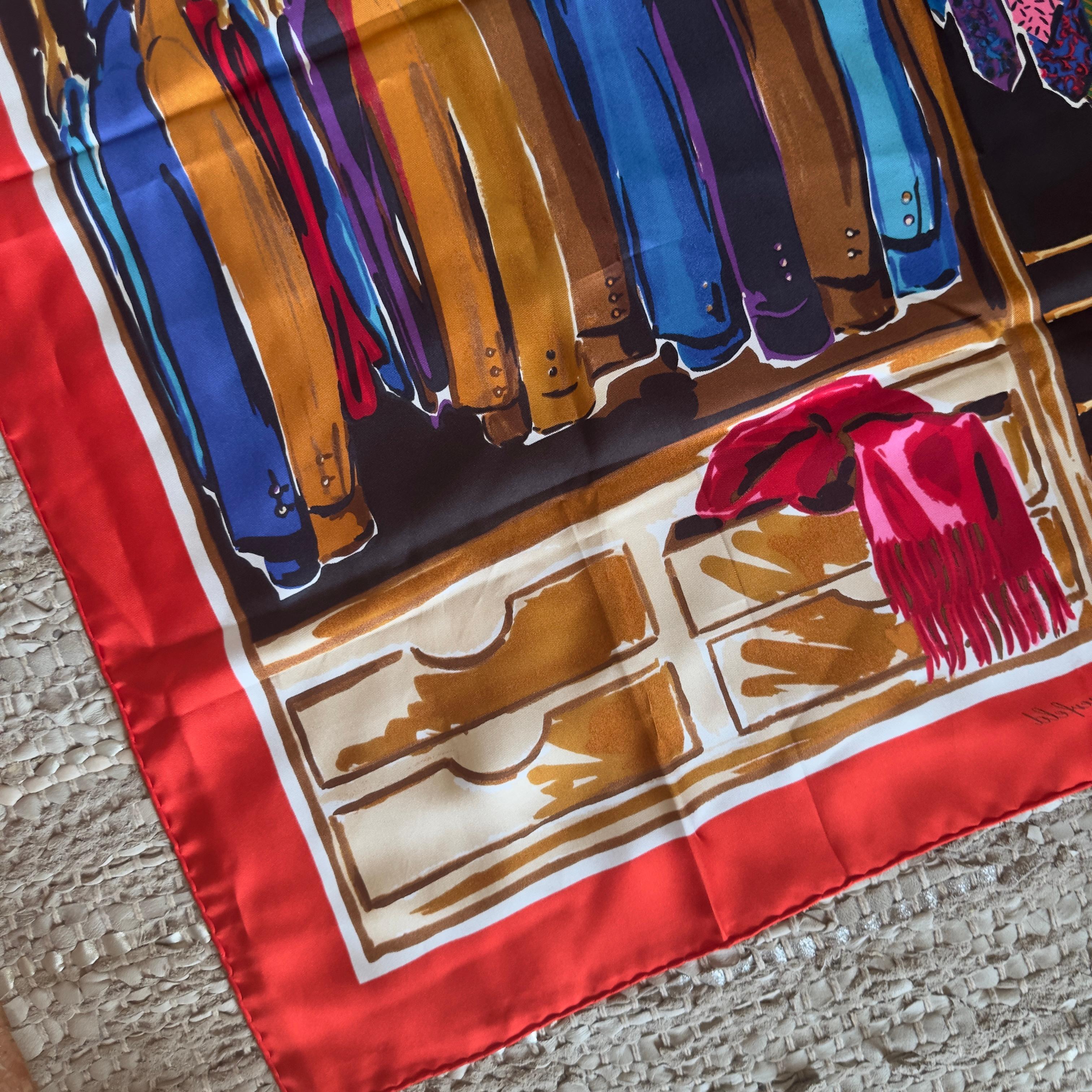 Pañuelo Karl Lagerfeld de seda roja con estampado de vestuario masculino, nuevo Brown en venta
