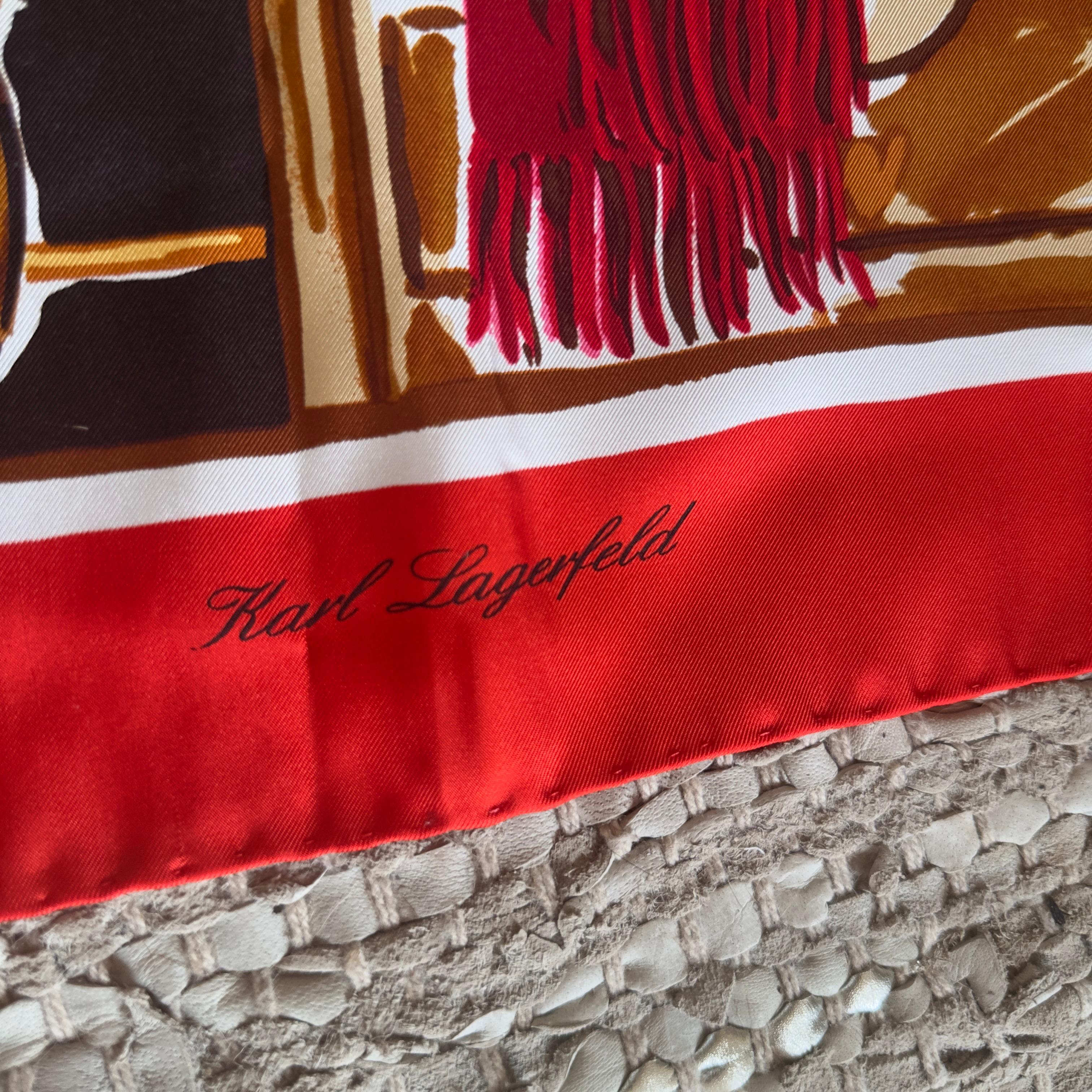 Pañuelo Karl Lagerfeld de seda roja con estampado de vestuario masculino, nuevo en venta 1