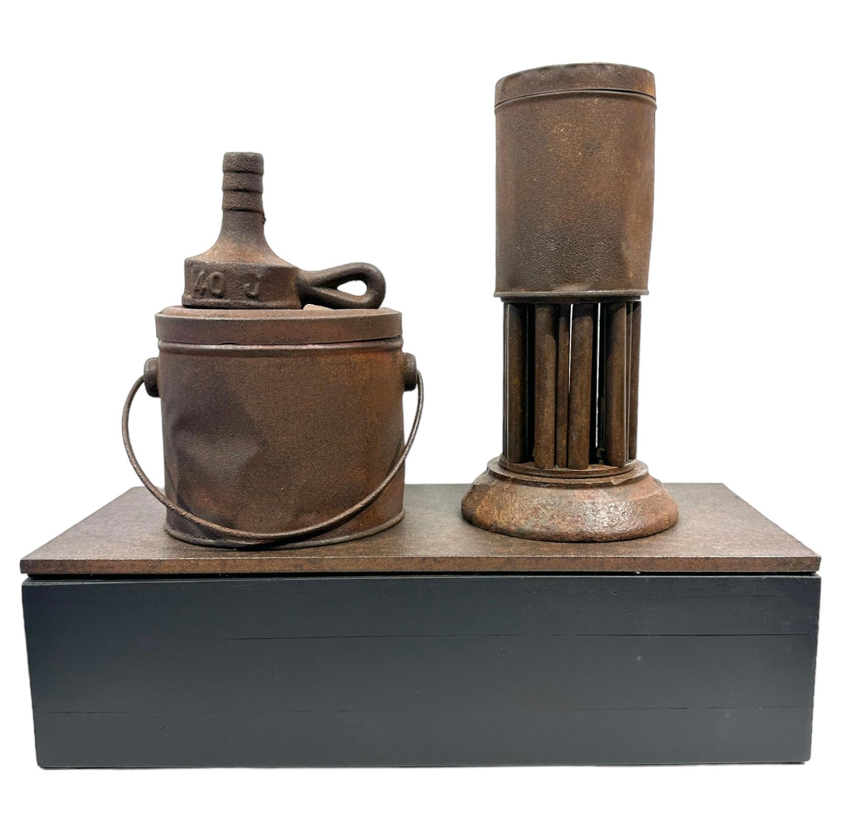 Folk Art Found and Salvaged Industrial Objects, Metal Sculpture on Base For Sale