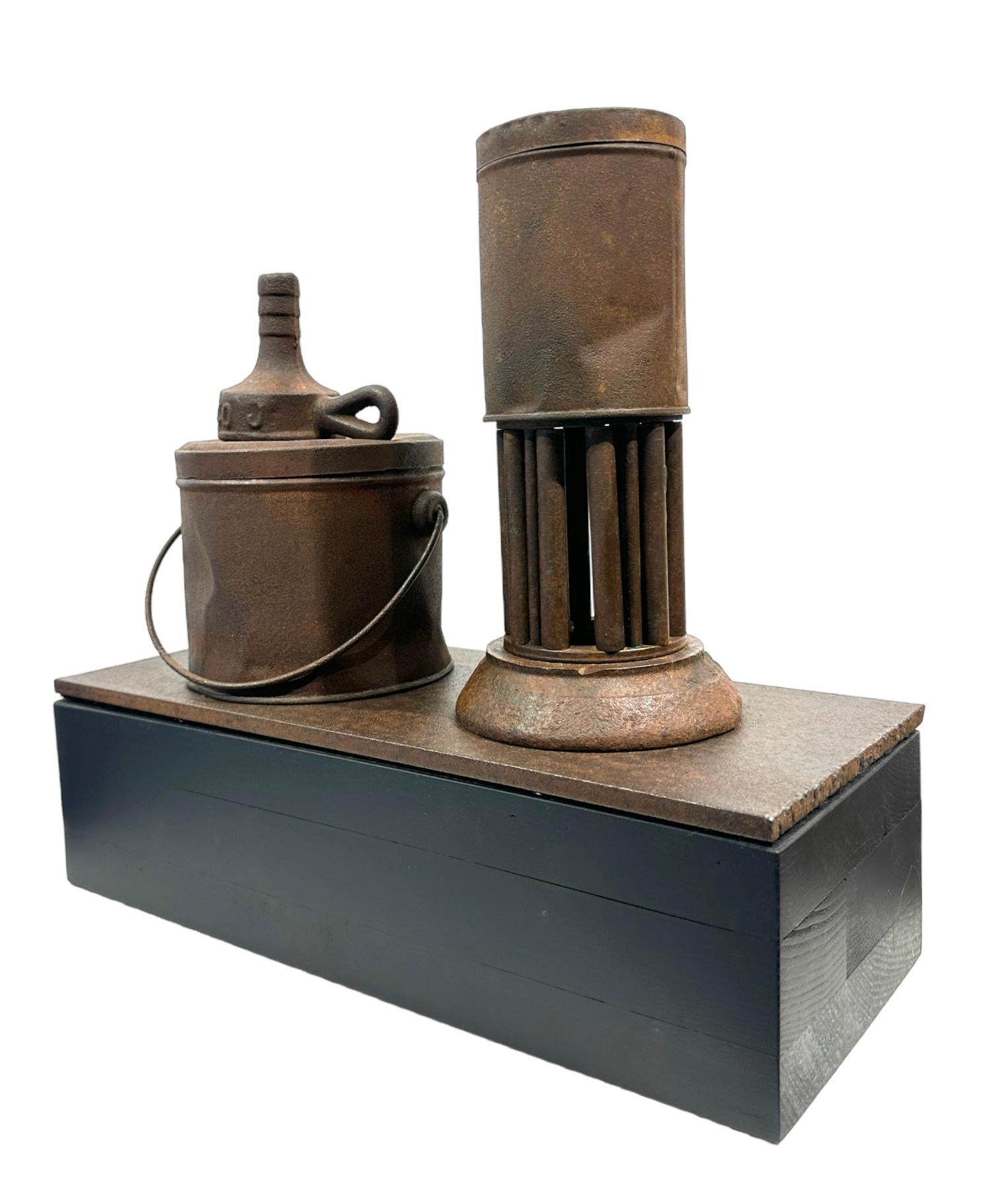 American Found and Salvaged Industrial Objects, Metal Sculpture on Base For Sale