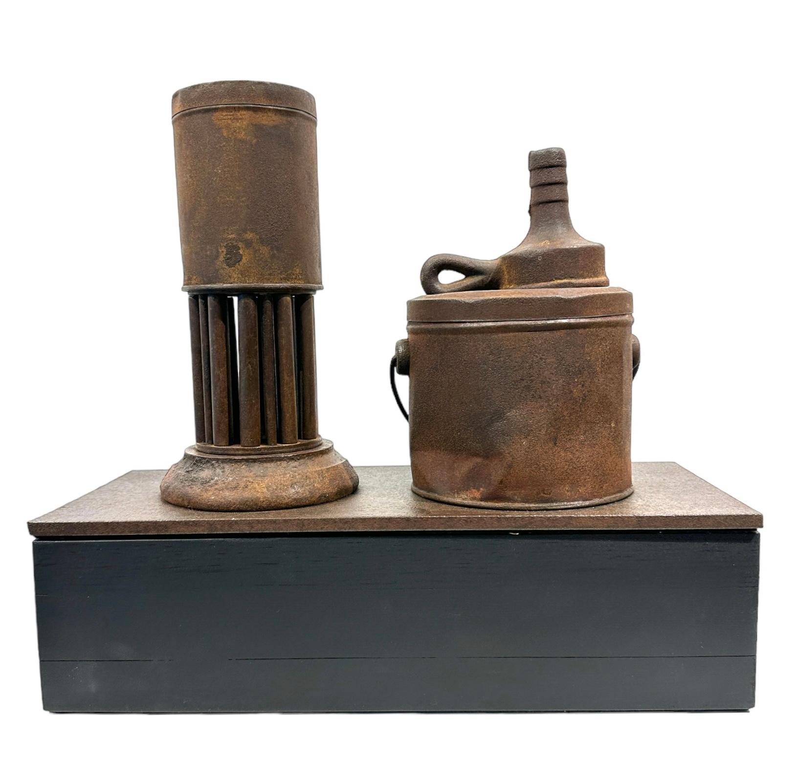 Welded Found and Salvaged Industrial Objects, Metal Sculpture on Base For Sale