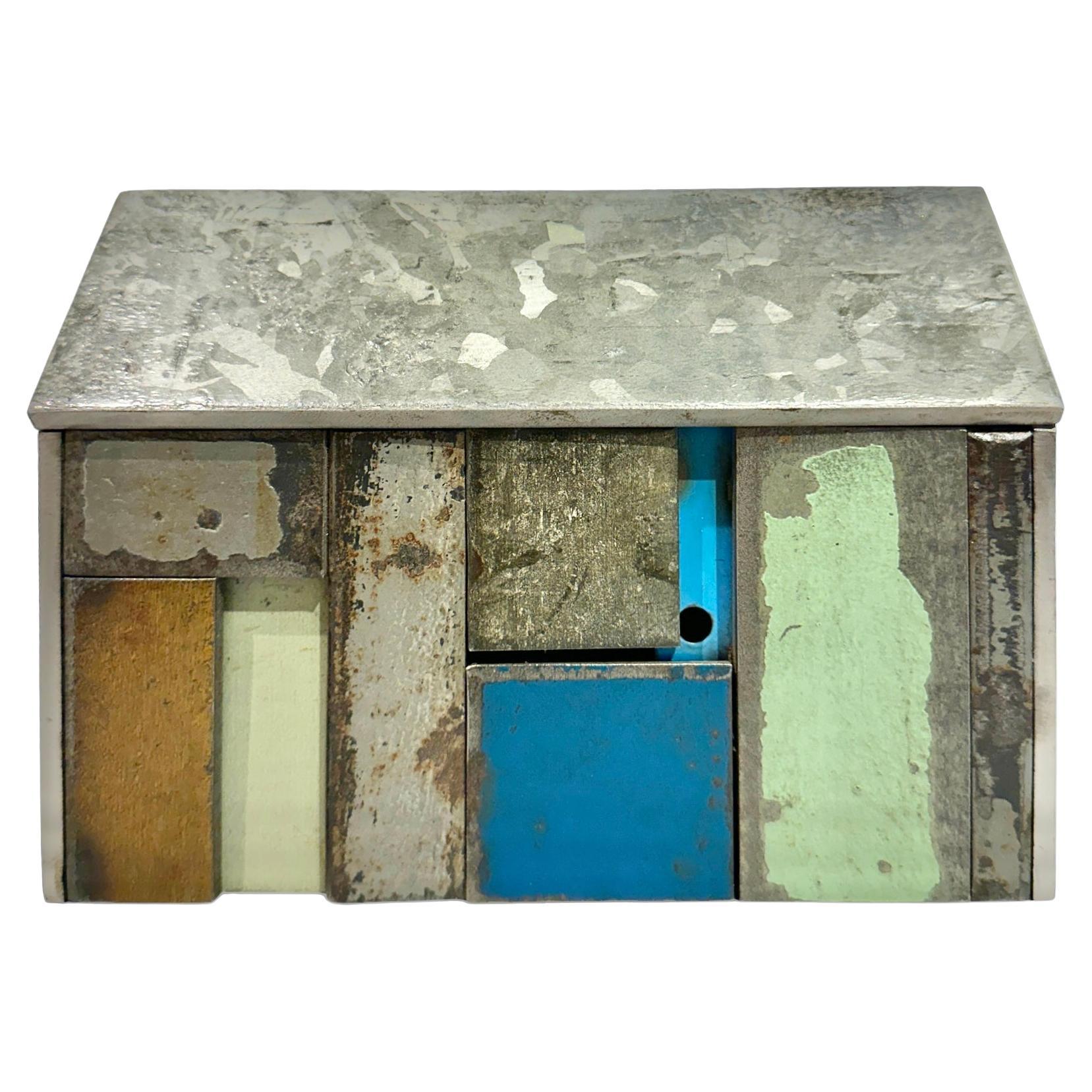 Estructura de Casa de Acero Encontrado y Recuperado, Escultura Moderna y Minimalista
