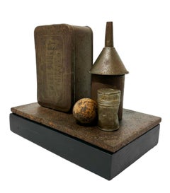 Found and Salvaged Steel Industrial Objects on Wooden Base