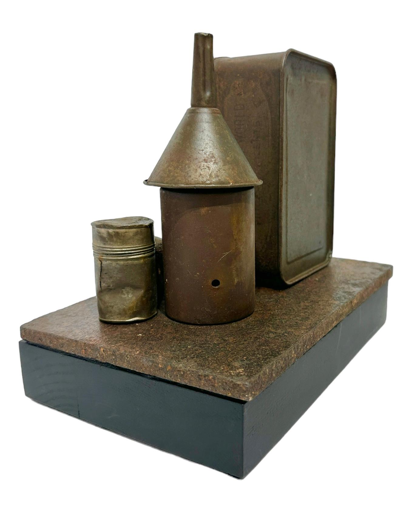 Found and Salvaged Steel Industrial Objects on Wooden Base In New Condition For Sale In Chicago, IL