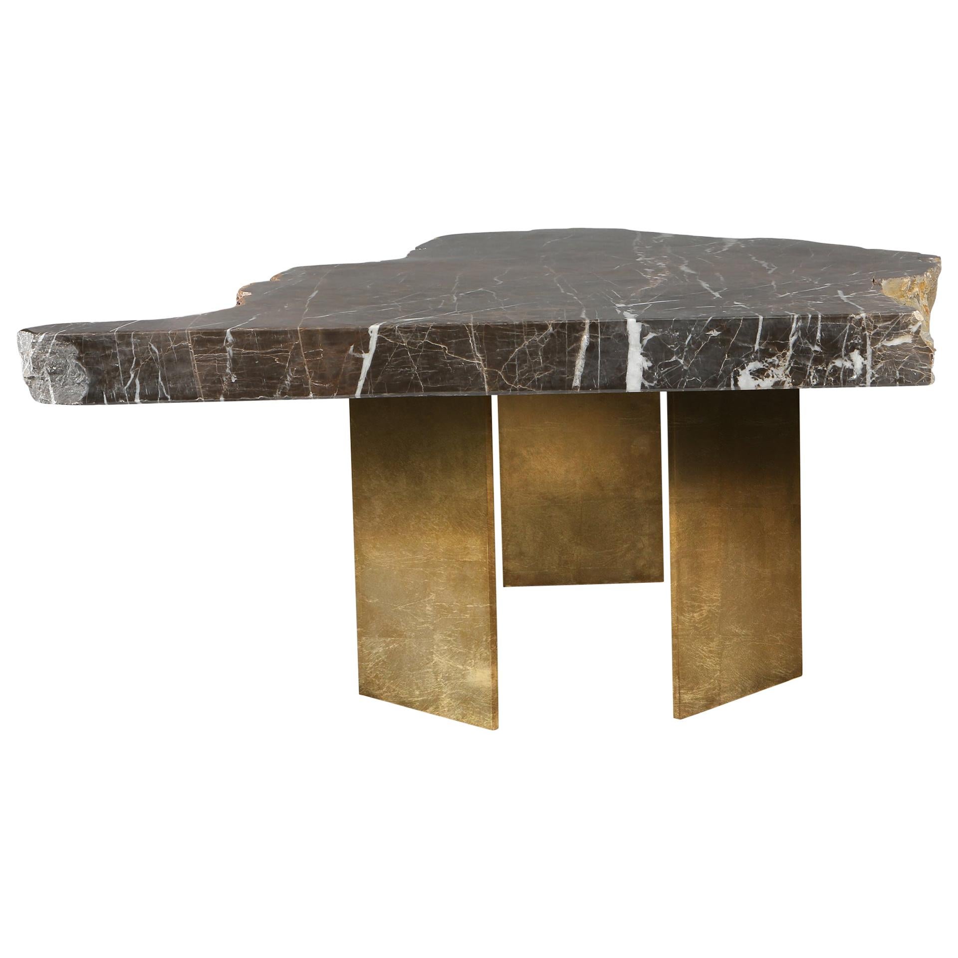 Found Coffee Table in Grey Marble and Steel with Gold Leaf Finish by A Space