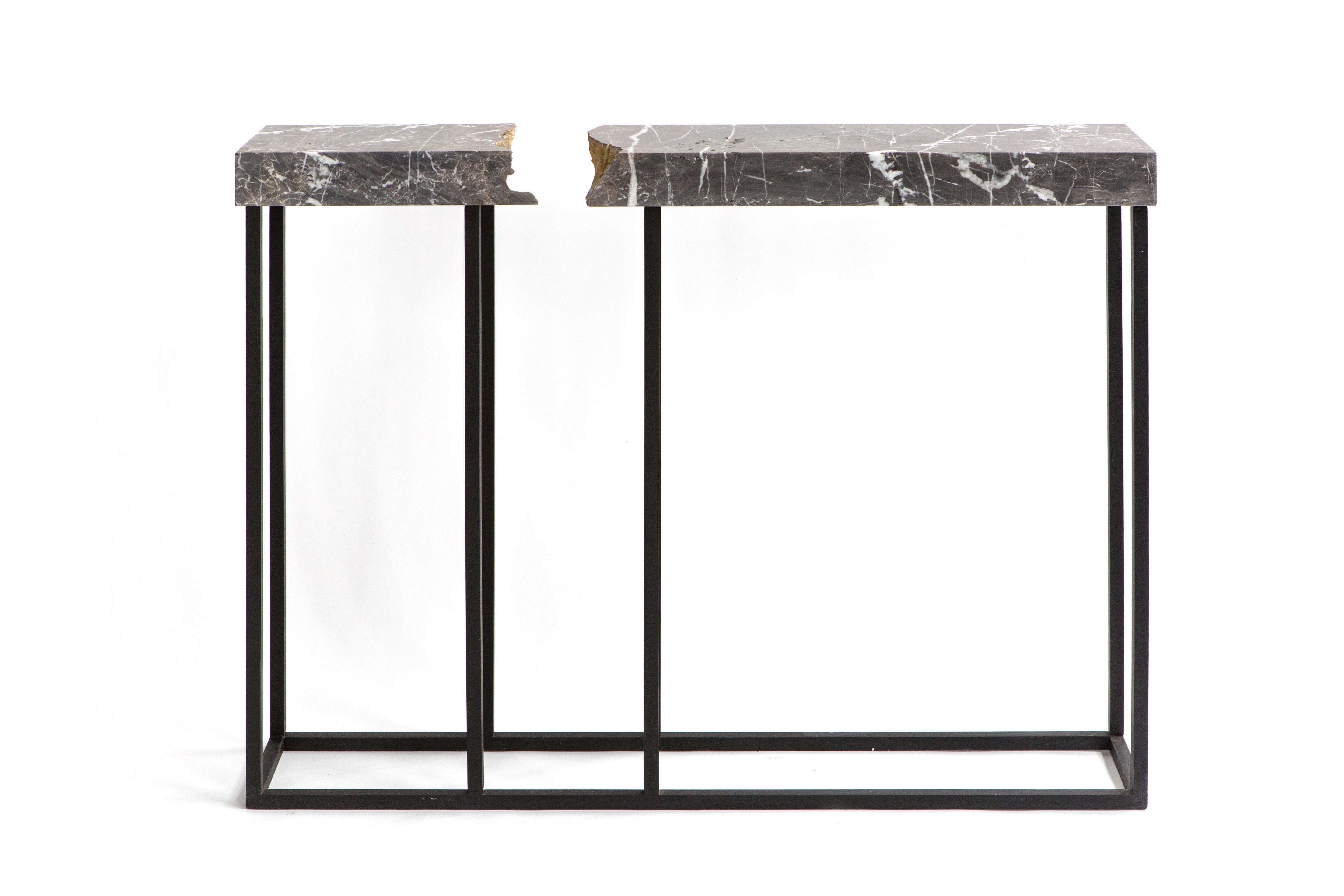 Found I console table No.2 by A Space
Dimensions: D122 x W20 x H102 cm
Materials: Marble, steel.

FOUND I collection centers around the power of the medium to dictate the final form that art objects take. Each piece of marble was hand-picked at