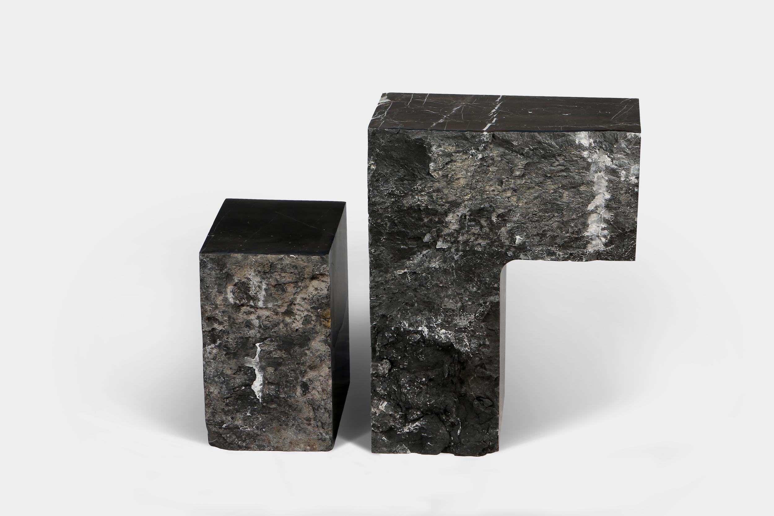 Contemporary Sculptural Geometric Side Table in Black Marble For Sale