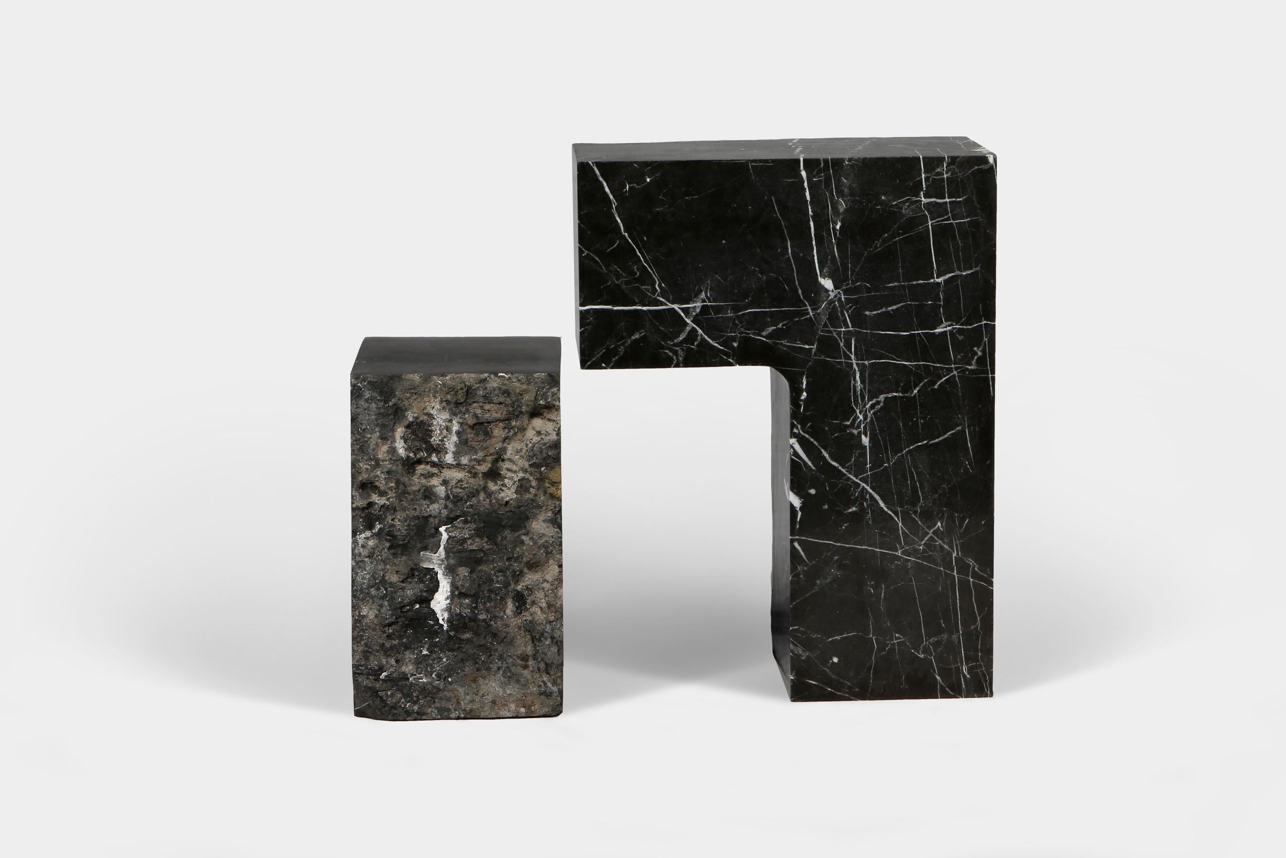 Sculptural Geometric Side Table in Black Marble For Sale 1